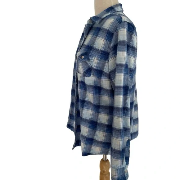 Weather proof Vintage flanel button down shirt white blue plaid pattern Large - Picture 4 of 11